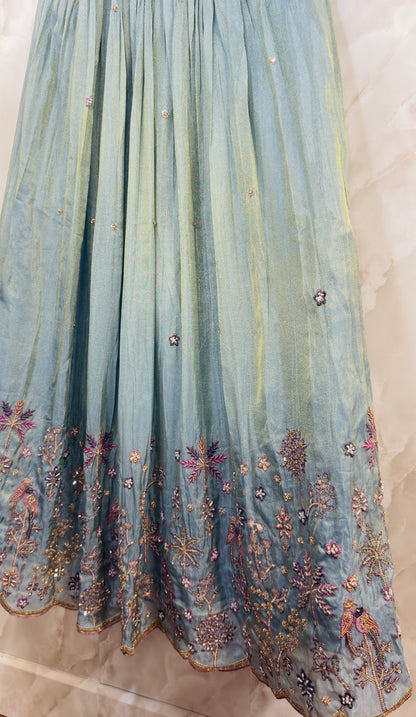 Shimmer silk embroidered peplum lehnga