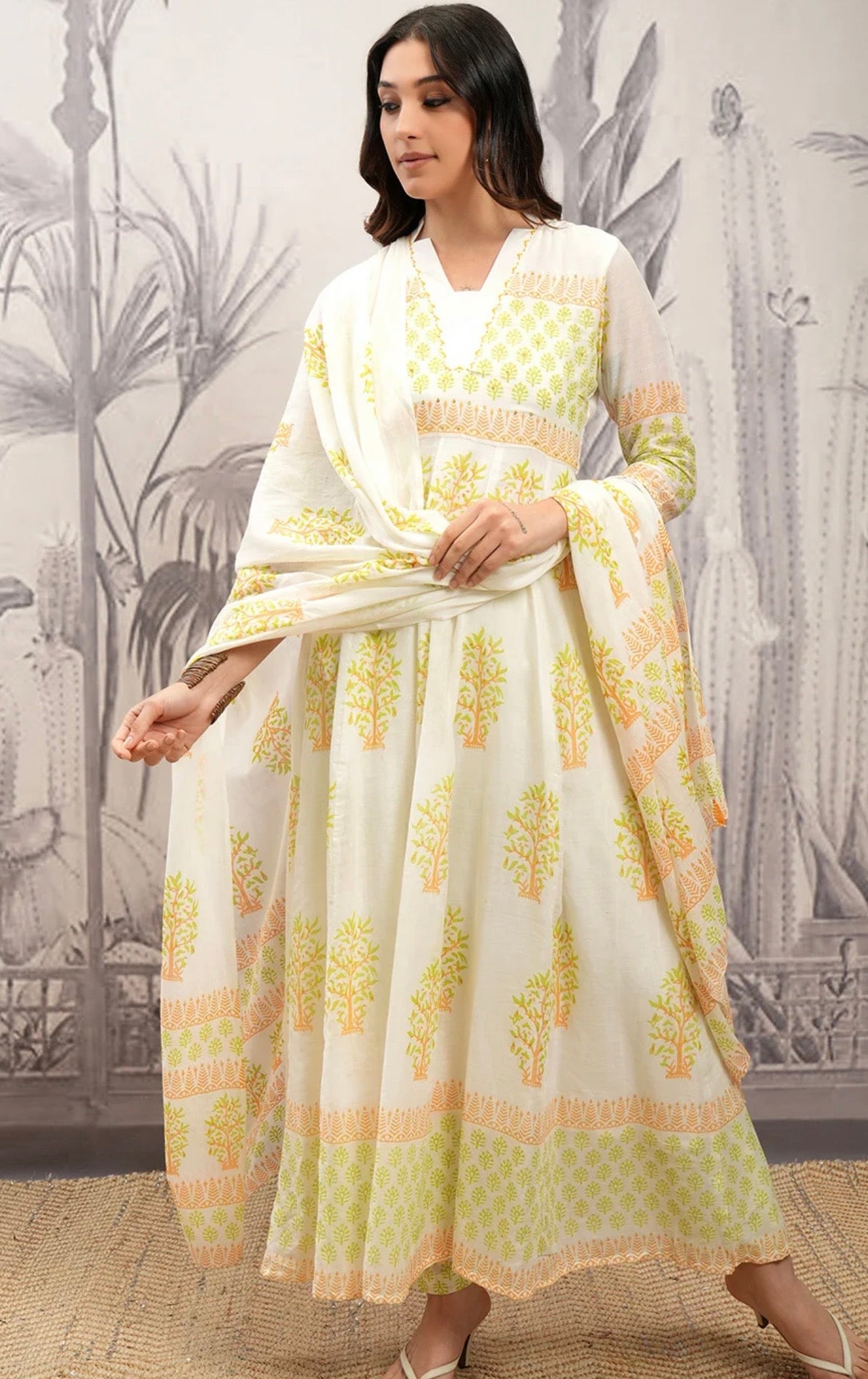 Pure mal cotton anarkali suit with pants and duptta