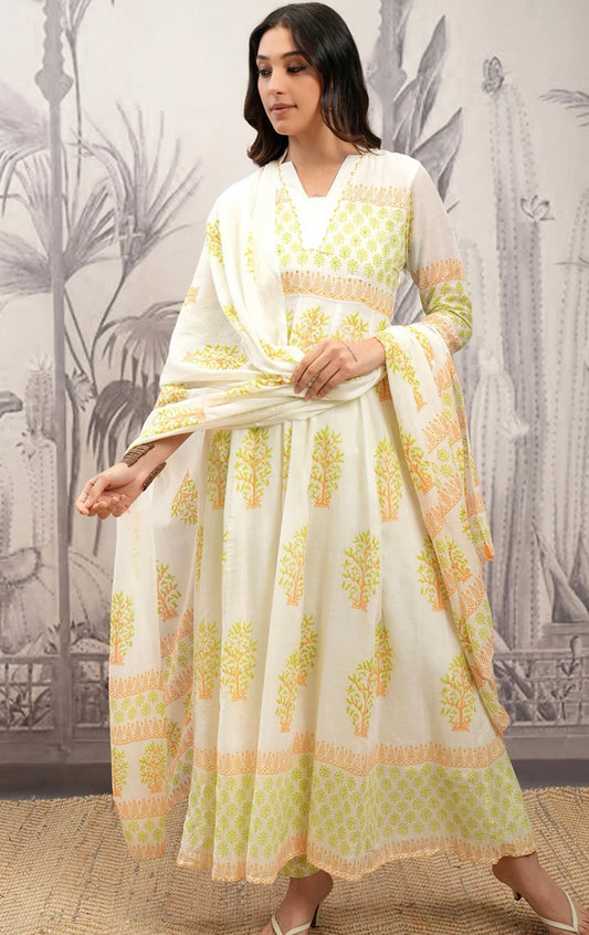 Pure mal cotton anarkali suit with pants and duptta