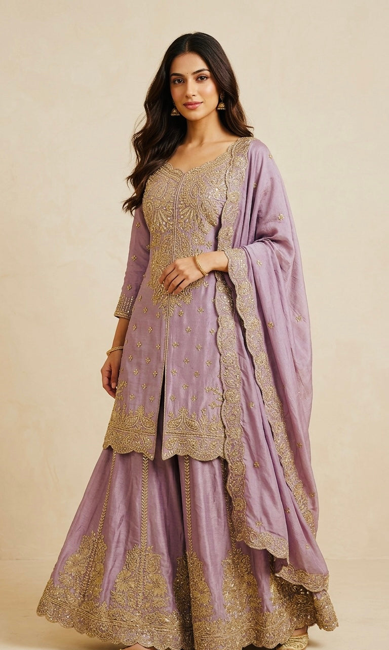 Embroidered heavy sharara suit