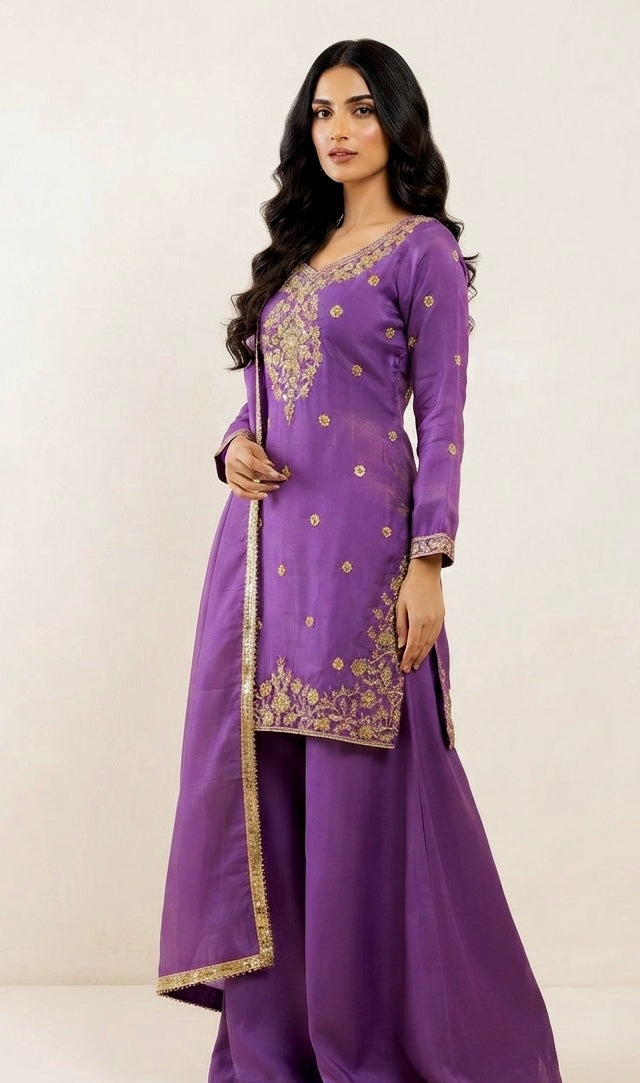 Shimmer silk sharara suit SF436