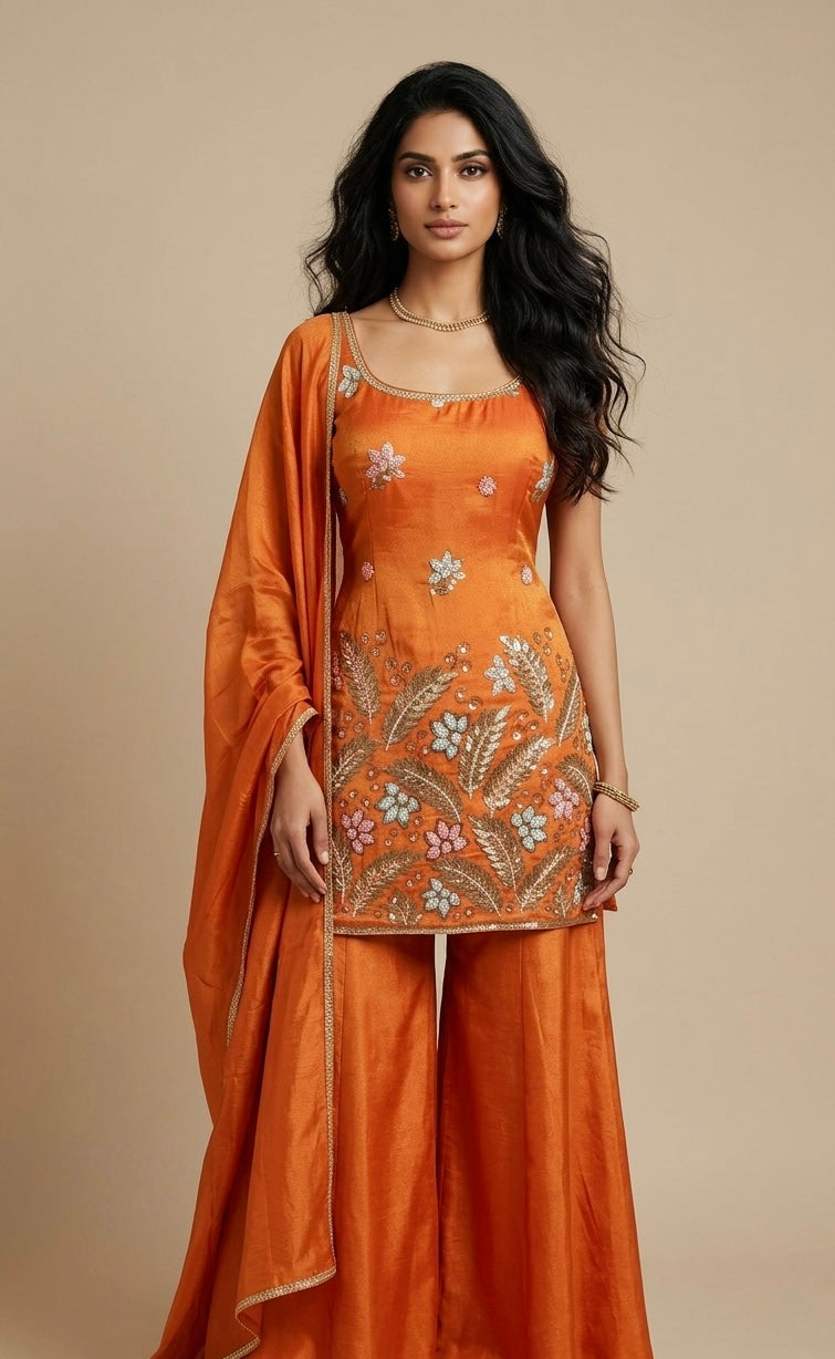 Shimmer silk sharara suit