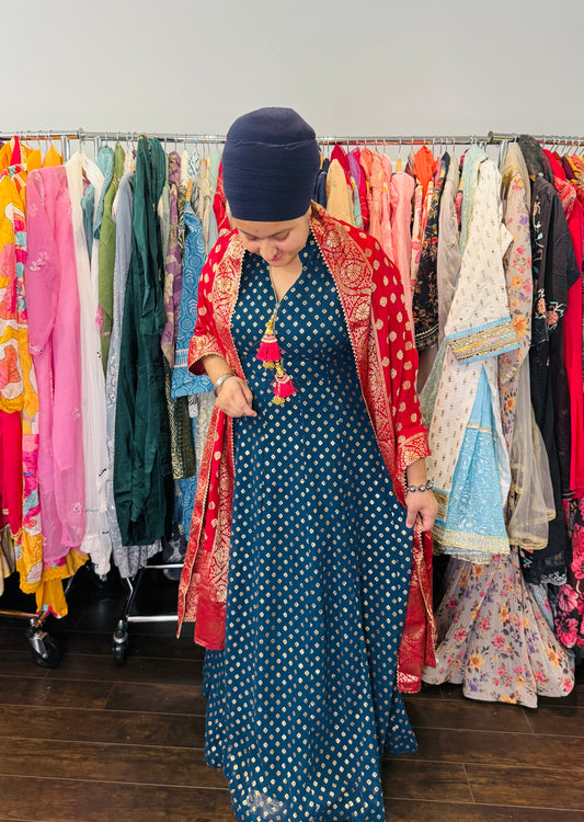 Georgette anarkali with banarasi duptta