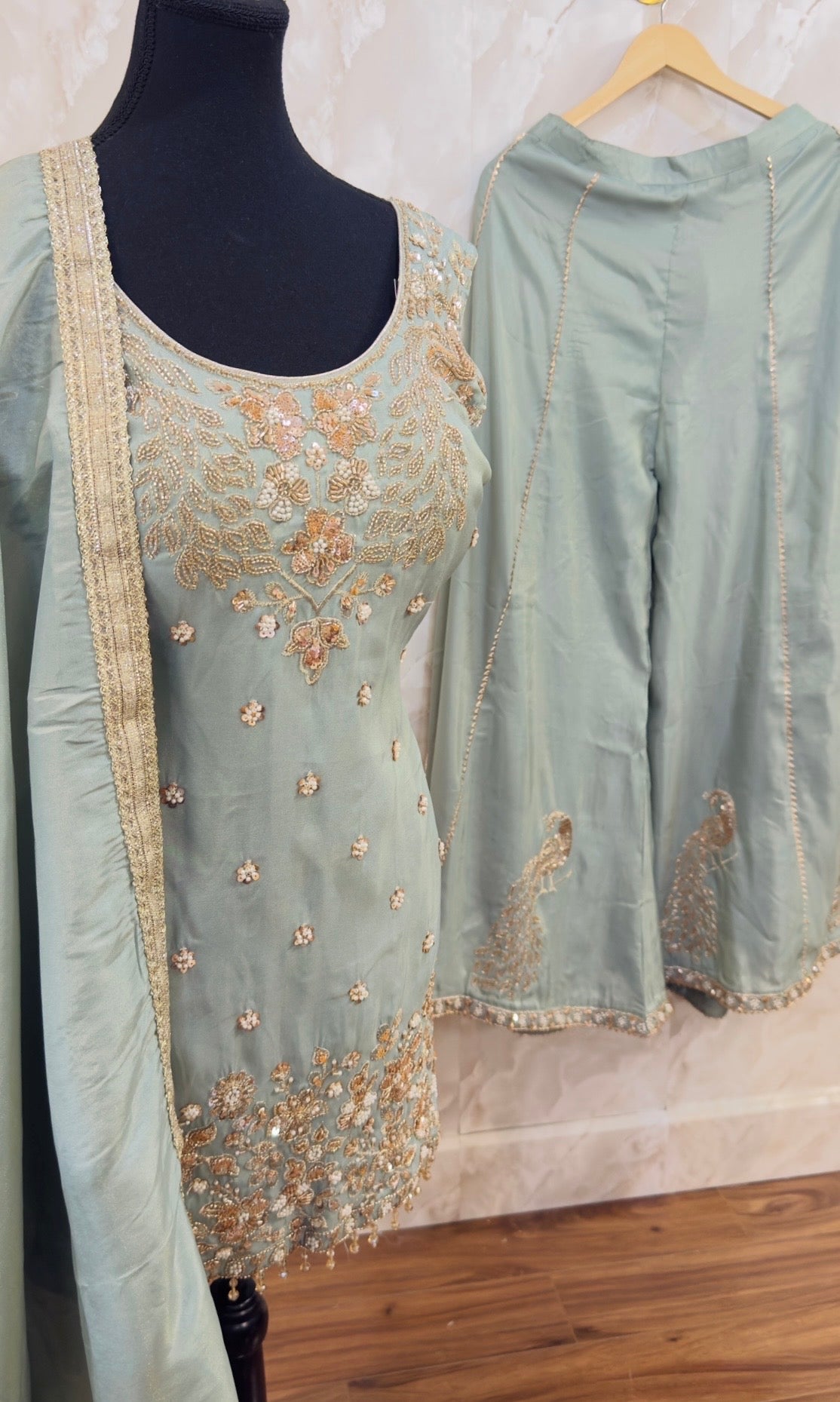 Shimmer silk sharara suit