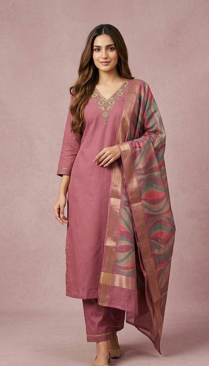 Pant suit with printed duptta