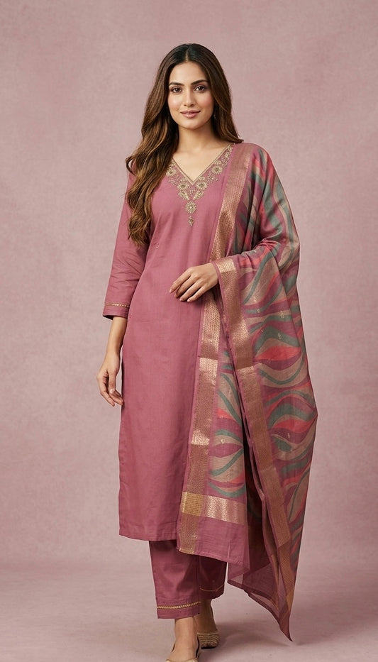 Pant suit with printed duptta