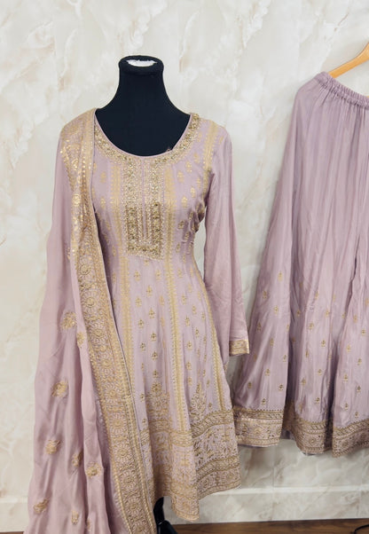 Pure chinnon fully embroidered suit