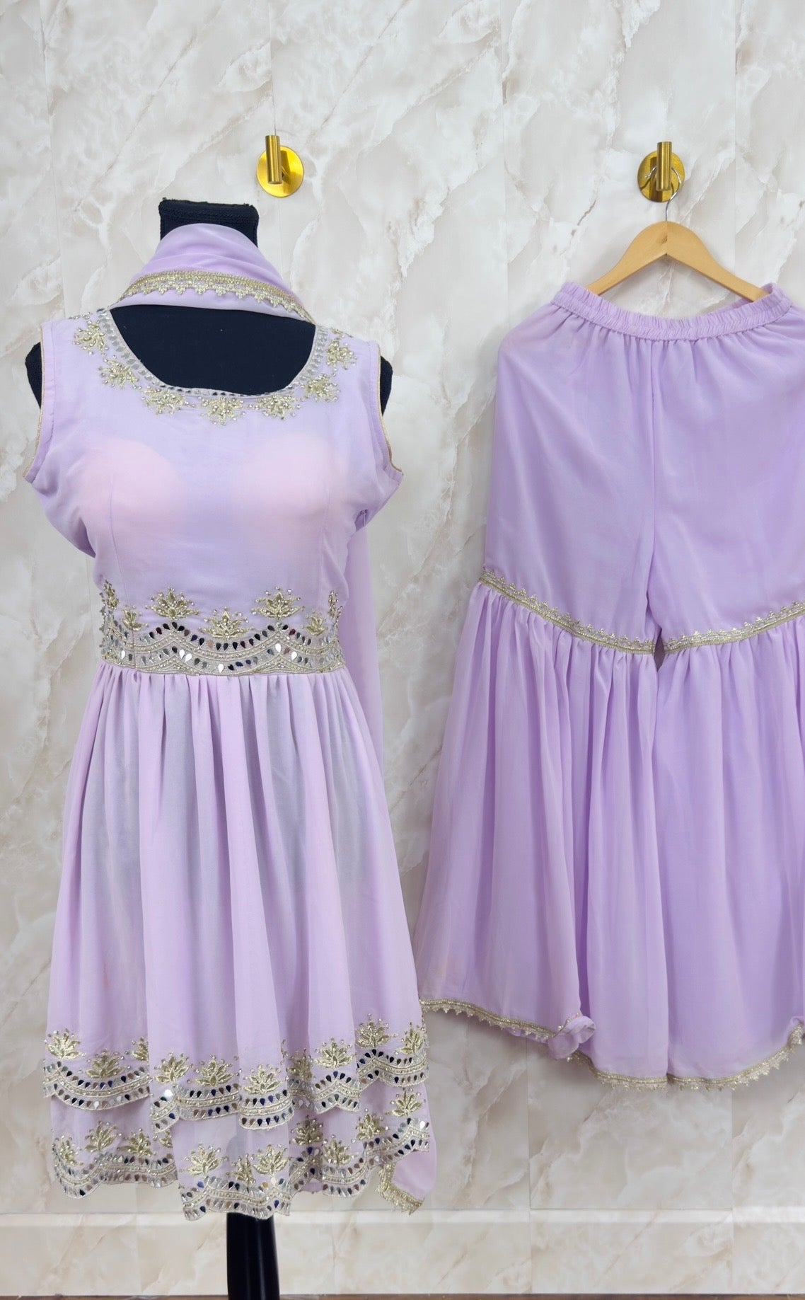 Georgette peplum mirror work garara suit