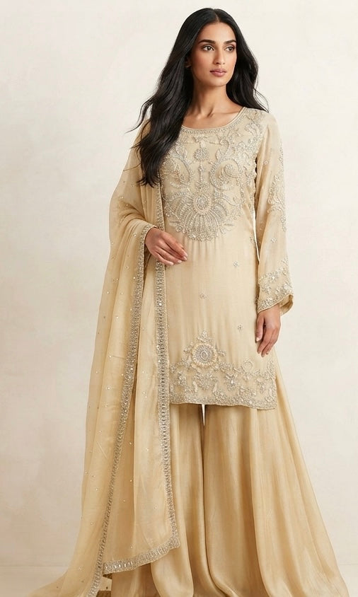 Pure chinnon sharara suit