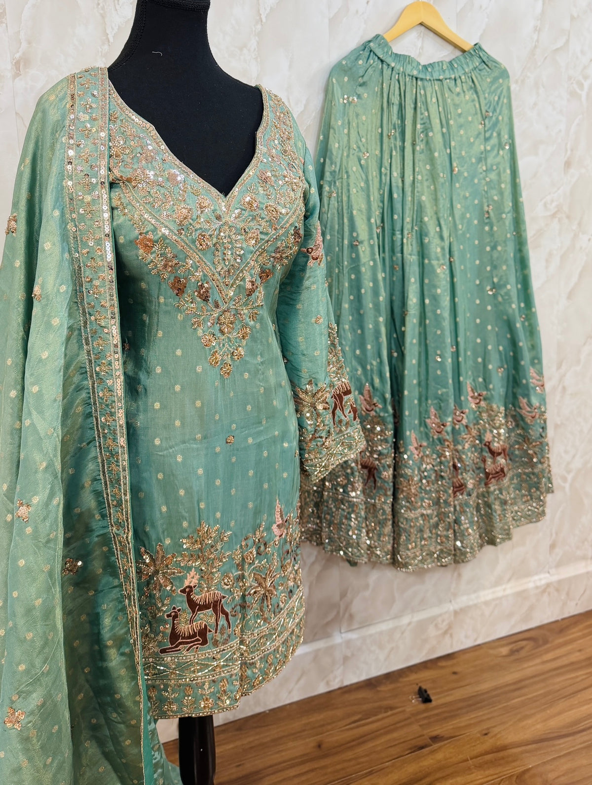 Shimmer silk heavy party wear sharara suit SF475