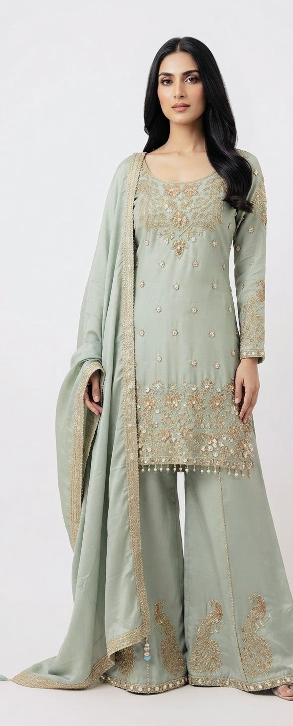 Shimmer silk sharara suit