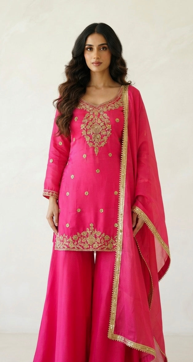 Shimmer silk sharara suit SF436