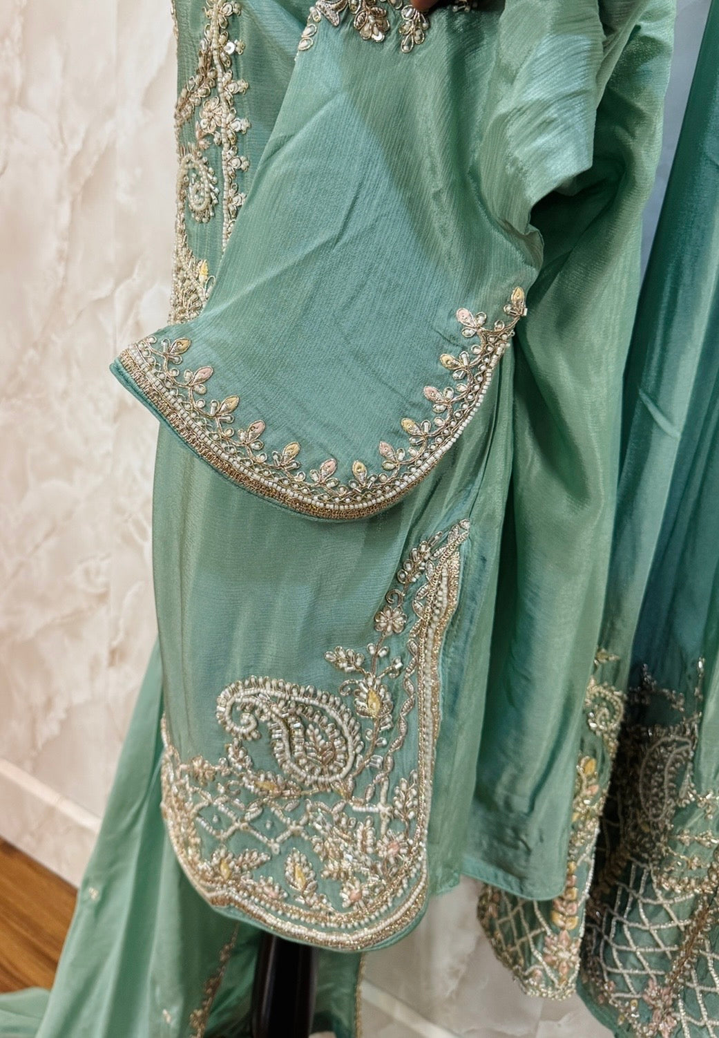 Pure chinnon party wear sharara suit