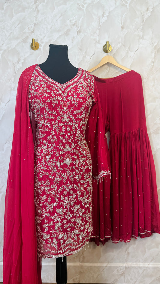 Heavy hand work suit paired with garara and duptta