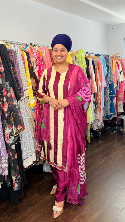 Silk salwar suit with tabby duptta