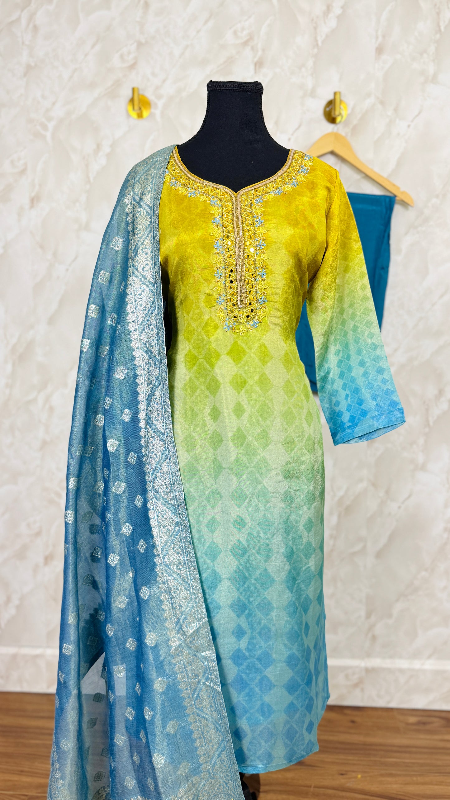 Shimmer silk banarasi touch suit