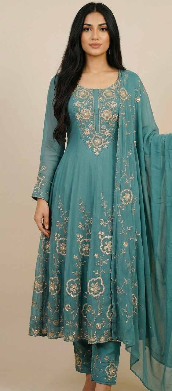Heavy handwork anarkali suit