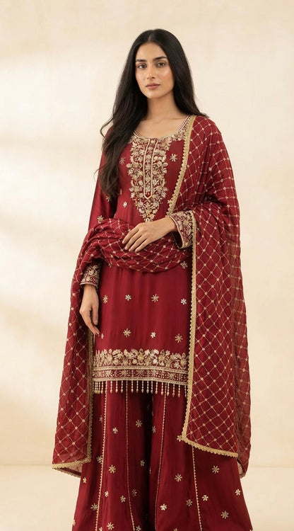 Crepe sharara suit SF522