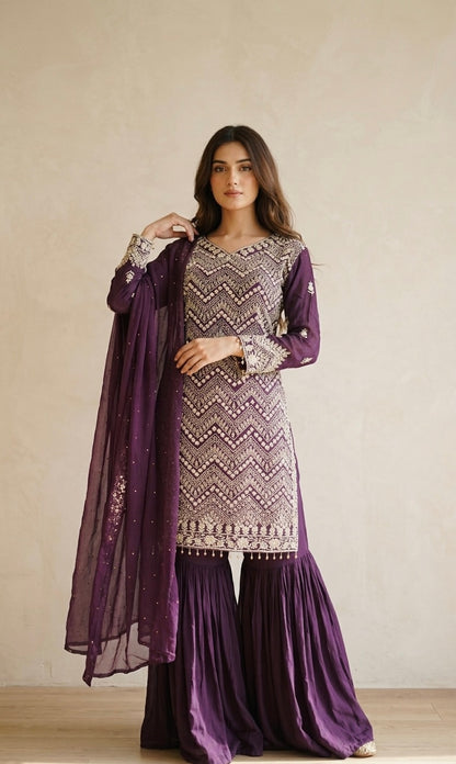 Pure crepe heavy party wear garara suit