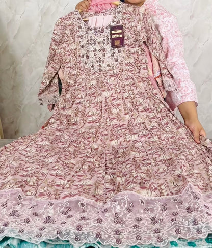 Rayon cotton anarkali suit with chiffon duptta