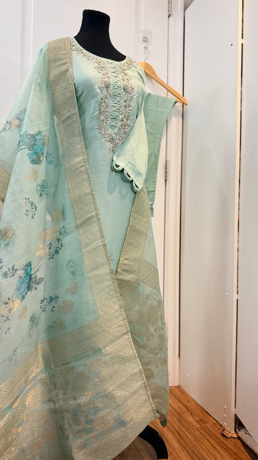 Silk suit with designer duptta