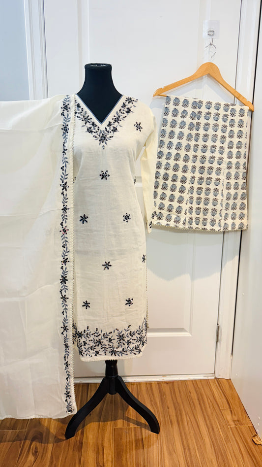 Pure cotton embroidered suit