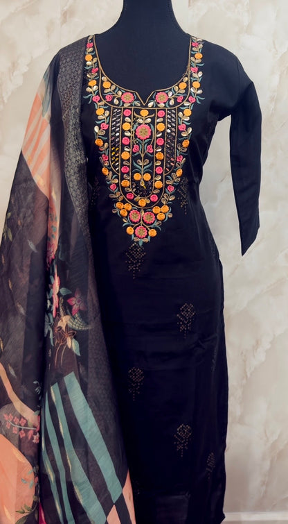 Black suit with printed duptta