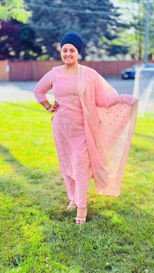 All over thread work suit with banarasi duptta