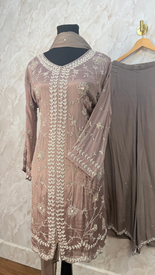 Pure chinnon hand work suit with plazzo and duptta