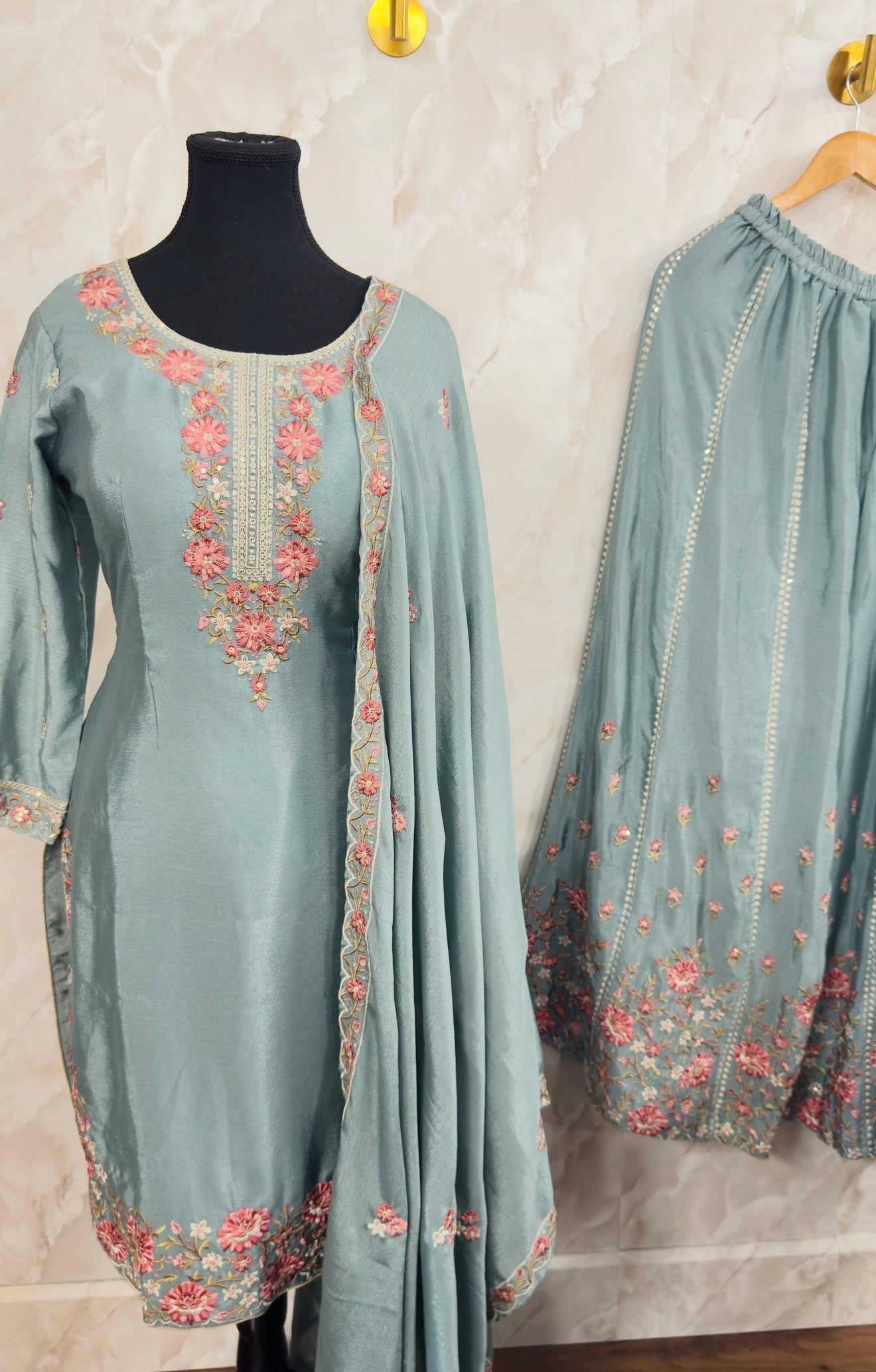 Chinnon thread embroidered sharara suit