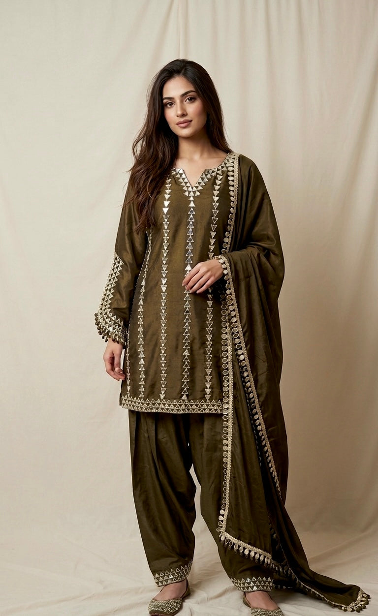 Chinnon mirror work farshi salwar suit