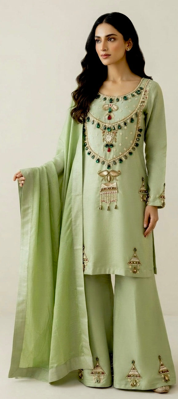 Beautiful embroidered plazzo suit