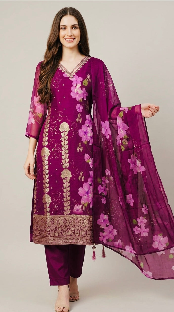 Pure organza bnarasi touch suit