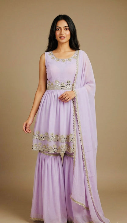 Georgette peplum mirror work garara suit