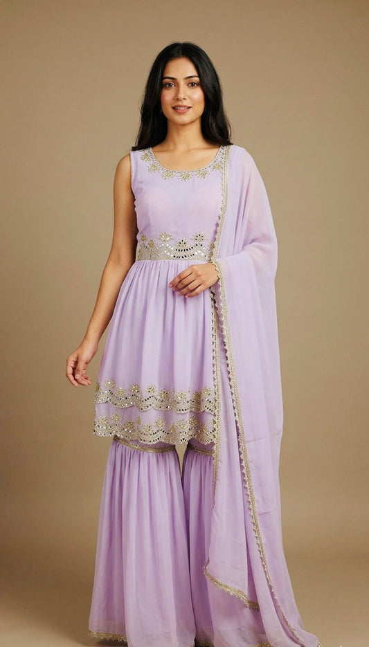 Georgette peplum mirror work garara suit