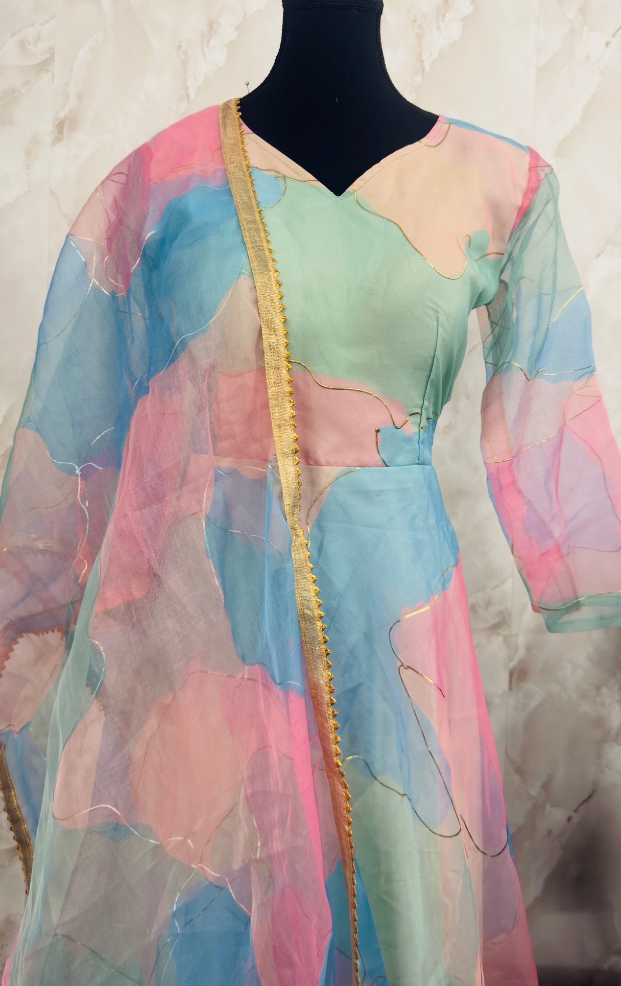 Organza multicoloured anarkali (no bottoms)