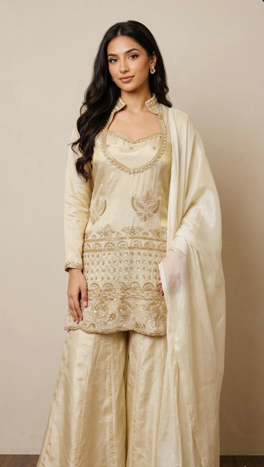 Shimmer silk sharara suit
