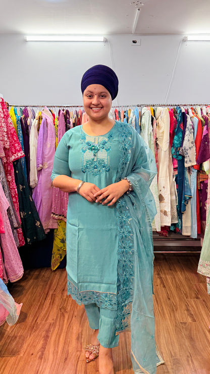 Embroidered suit with pants and duptta