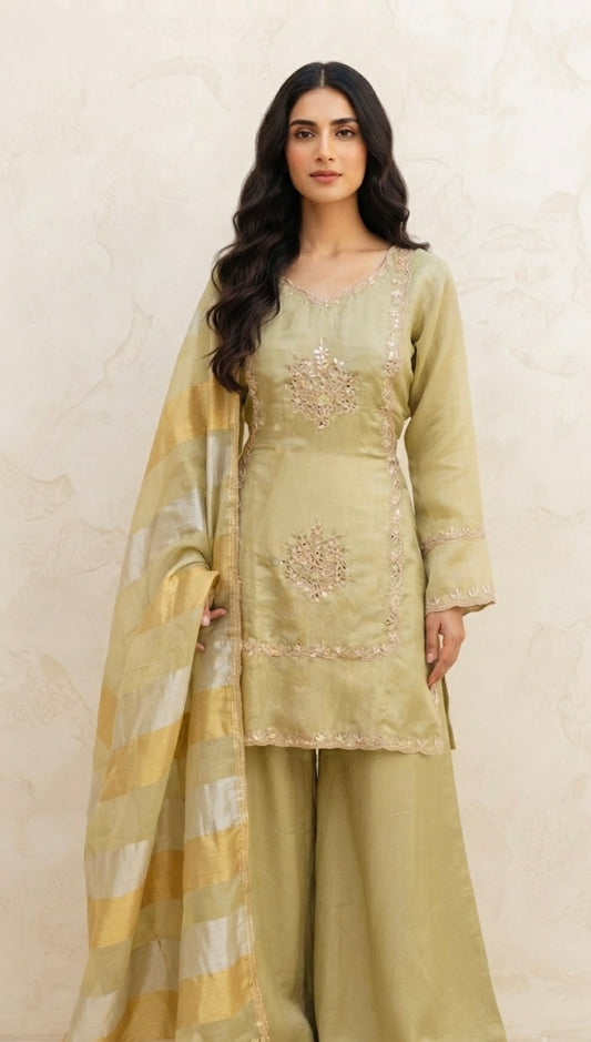 Pure shimmer silk sharara suit SF444