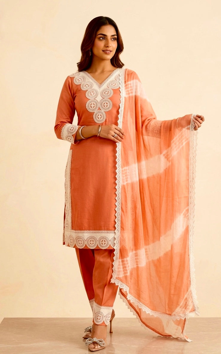 Pure cotton salwar suit with lace work