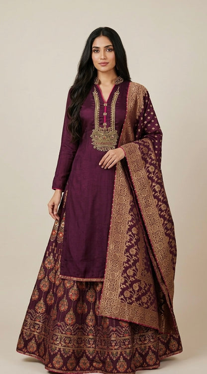 Semi stitched skirt suit