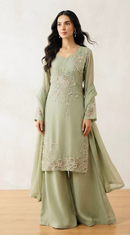 Pure organza peral work plazzo suit SF487