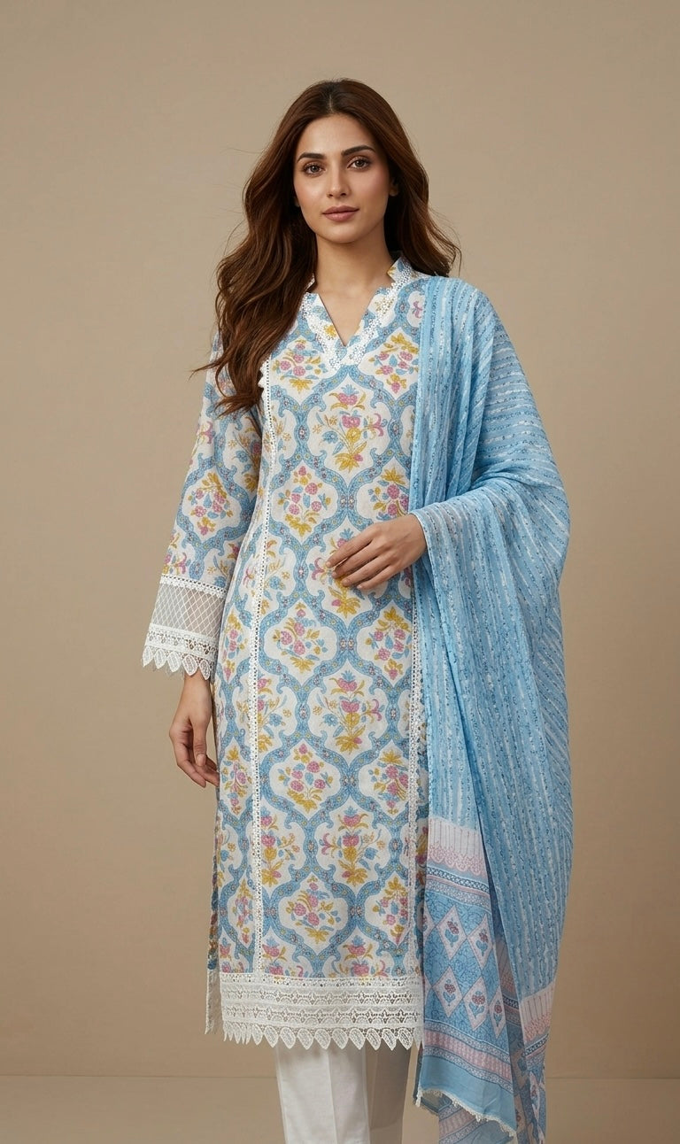 Pure cotton pakistani lace work suit