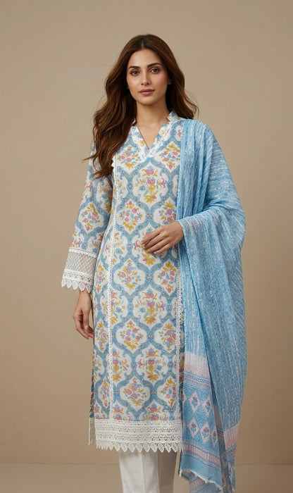 Pure cotton pakistani lace work suit