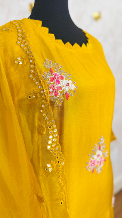 Silk handwork suit with beautiful embroidered duptta