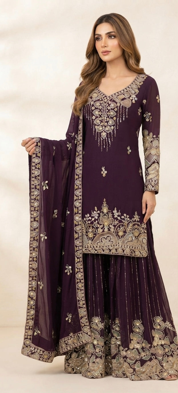 Fully heavy party wear sharar suit
