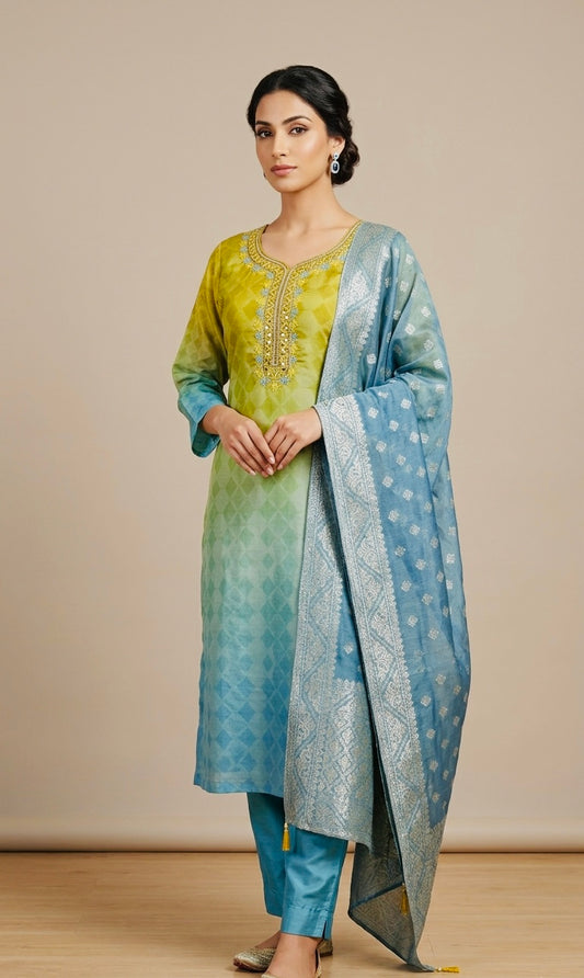 Shimmer silk banarasi touch suit