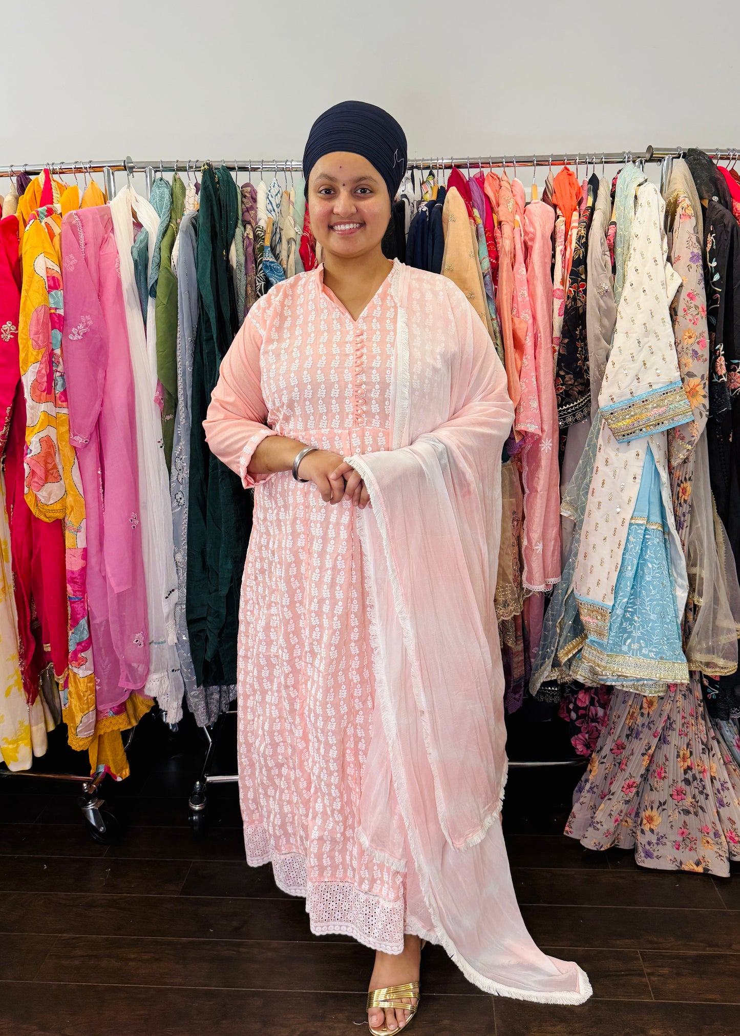 Pure cotton thread woth anarkali with chiffon duptta