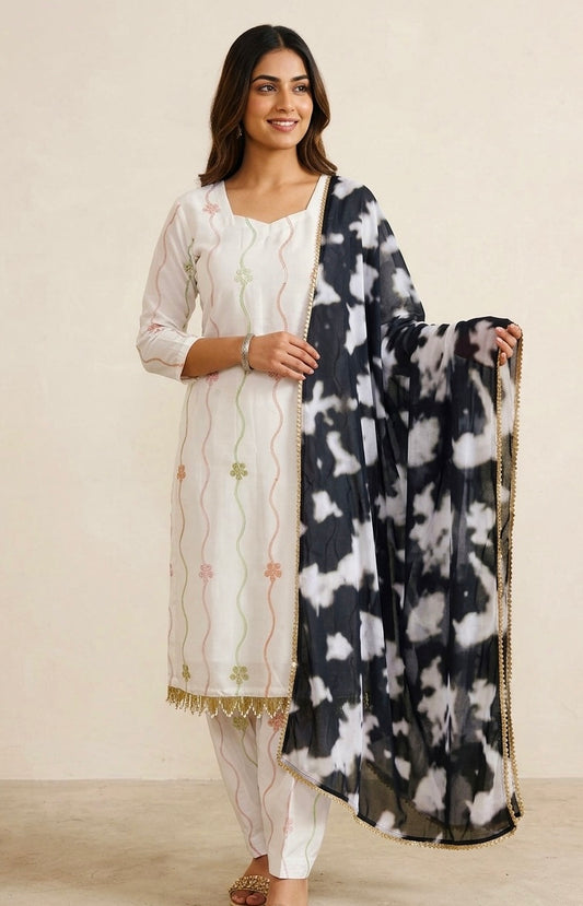 White salwar suit with sequins work