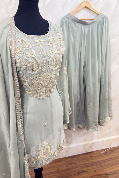 Pure chinnon sharara suit